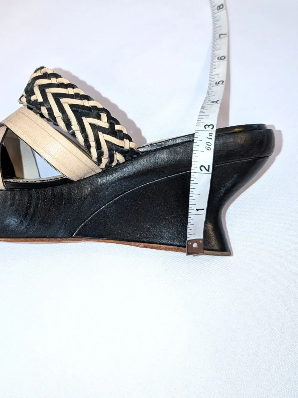 Leifsdottir | Anthropologie Black & Beige Wooden & Leather Wedge Sandals |	EU 38